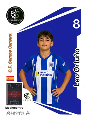 Cromo de Leo Ortuño, dorsal 8, mediocentro