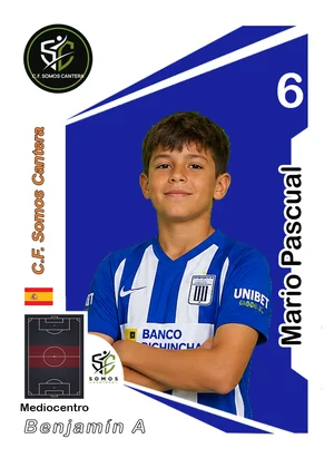 Cromo de Mario Pascual, dorsal 6, mediocentro
